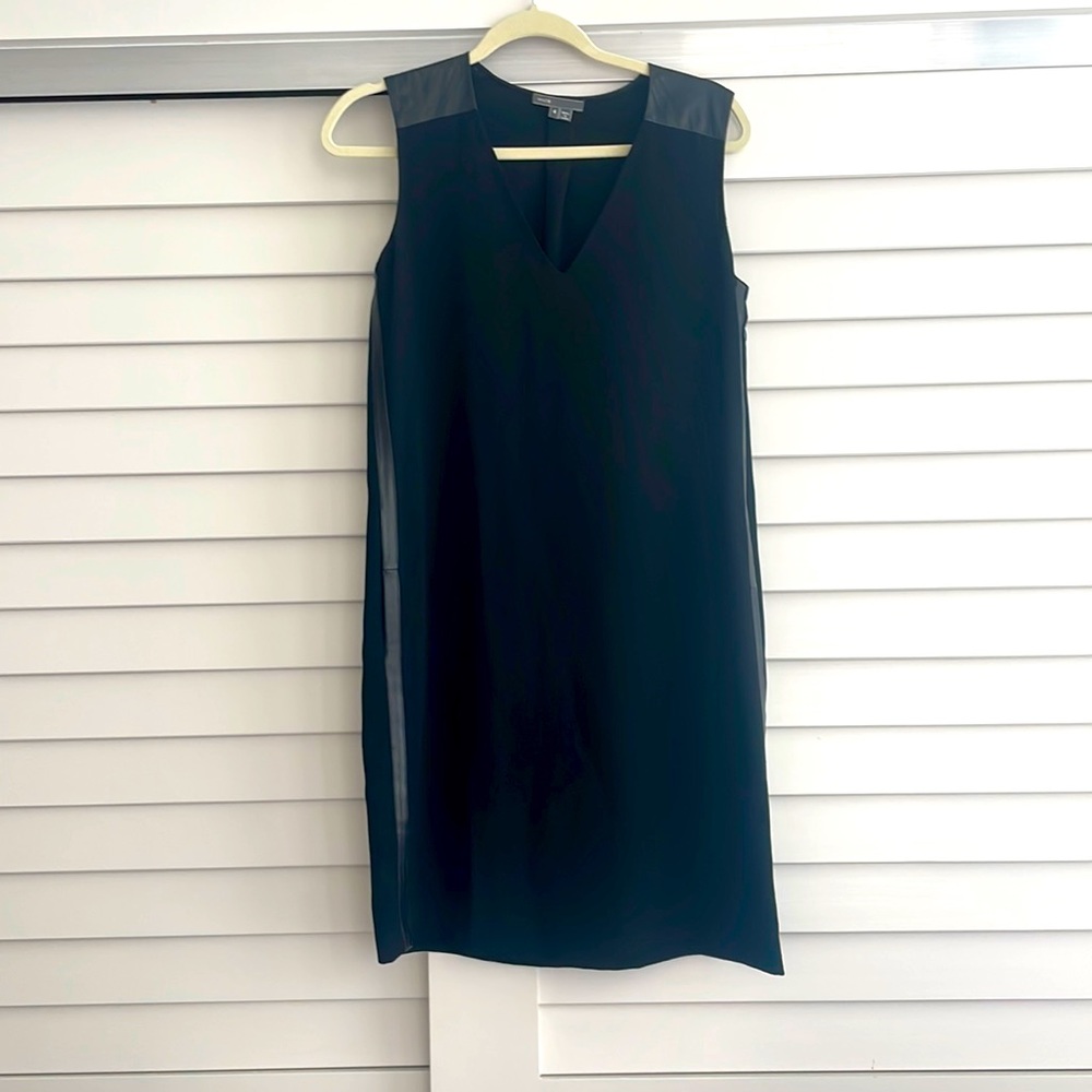 Vince black midi dress with leather size 4